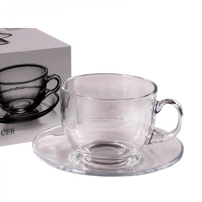 TAZA VIDRIO TRANSPARENTE C/ PLATO 420 ML