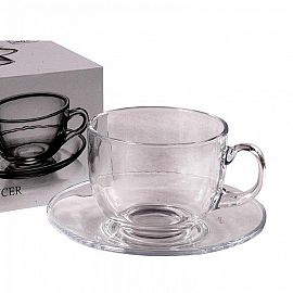 TAZA VIDRIO TRANSPARENTE C/ PLATO 420 ML