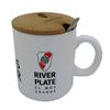 TAZA CERAMICA RIVER C/ TAPA MADERA Y CUCHARA