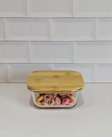 RECIPIENTE DE VIDRIO C/TAPA HERMETICA BAMBU