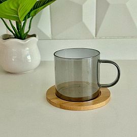 TAZA VIDRIO TORNASOLADO C/ PLATO Y CUCHARA